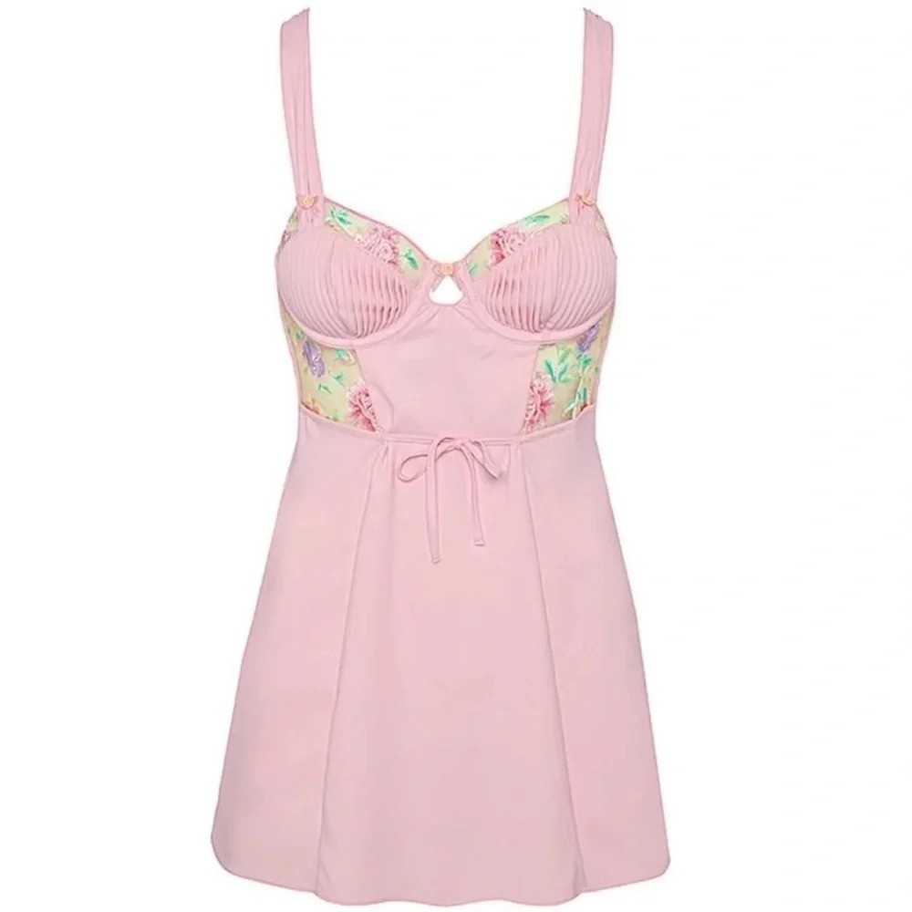 For Love And Lemons Pastel Rose Dress Slip Romantic Pink Mini women's  Size XL - Picture 14 of 14